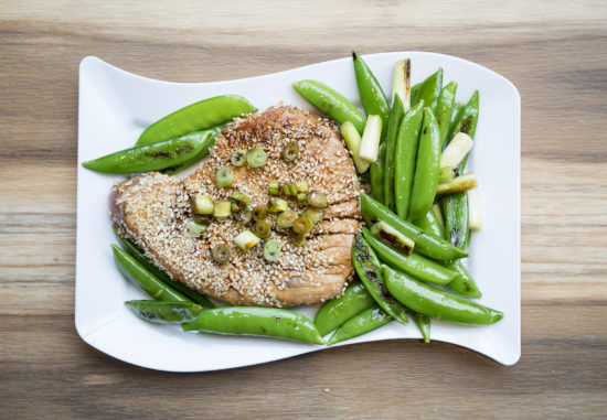 sesame crusted tuna served with peas and onions recipe home cooking with julie neville31