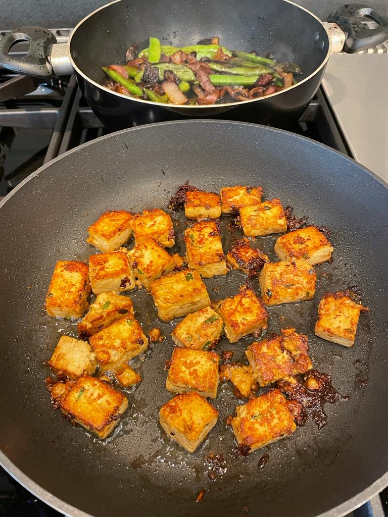 Spicy fried tofu recipe by home cooking with julie neville0