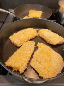 Crispy cod served with cheesy cauliflower mash recipe by home cooking with julie neville1