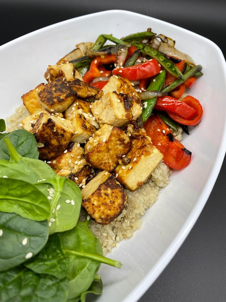 Quinoa tofu veggie bowl recipe by home cooking with julie neville6