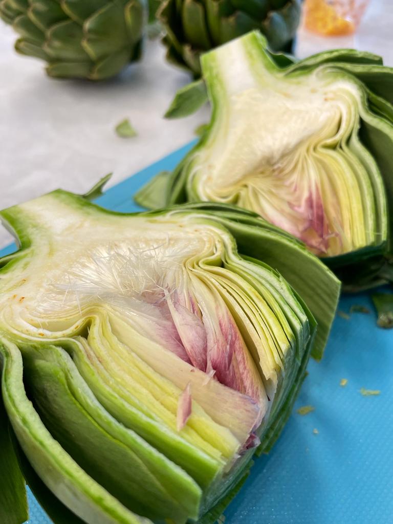 Roasted artichokes with Parmesan crisp recipe by home cooking with julie neville0