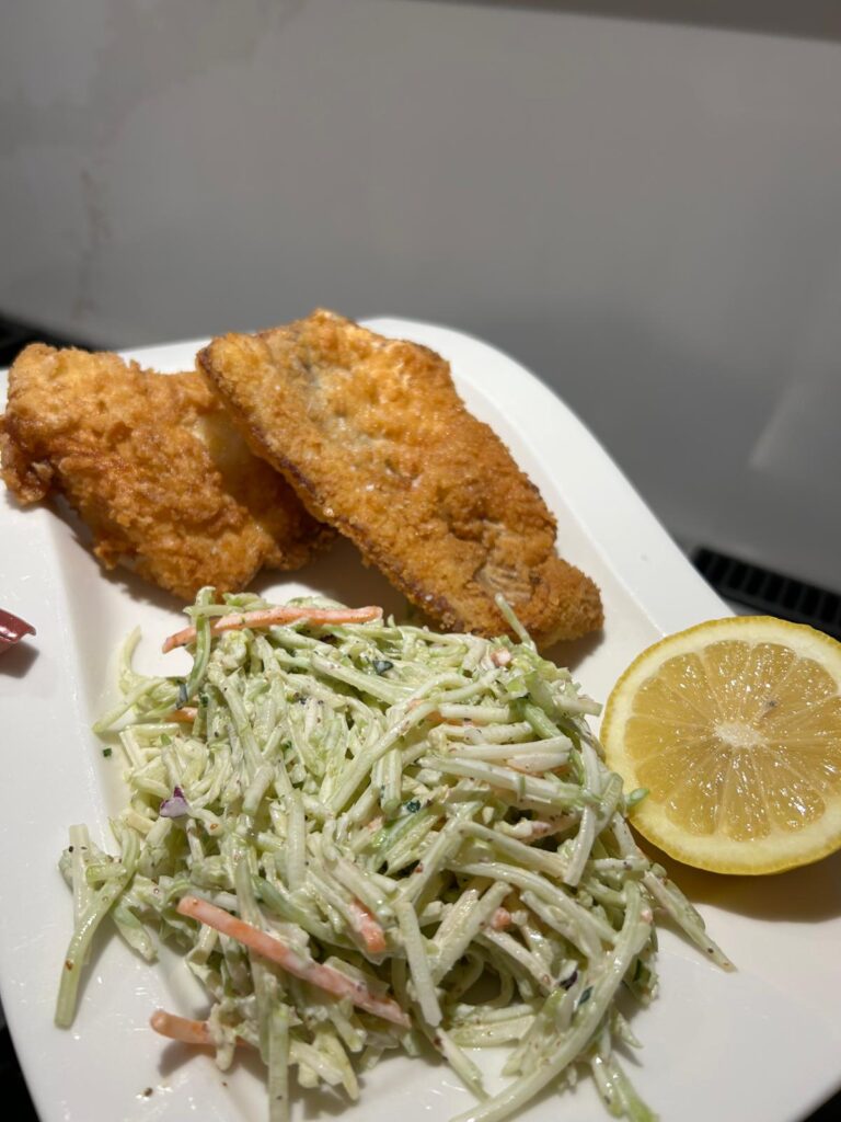 CRISPY COD WITH HOMEMADE SLAW